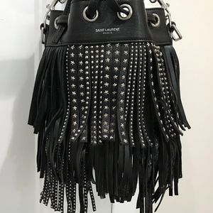 Saint Laurent Bucket Croc Studded Crossbody